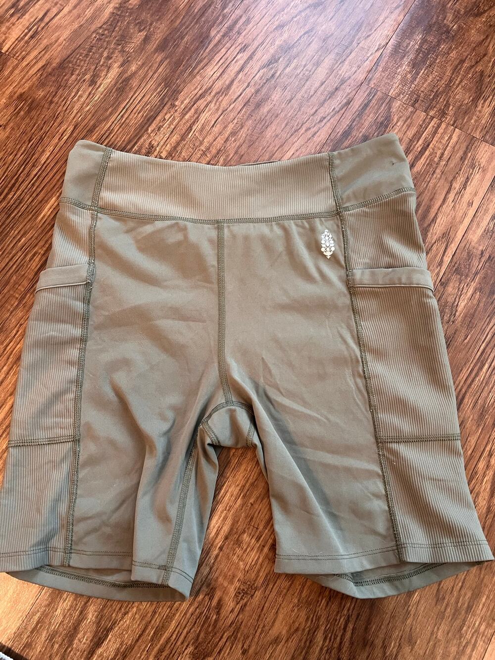 Free People Movement Never Better Ribbed Biker Shorts Olive Utility Pockets